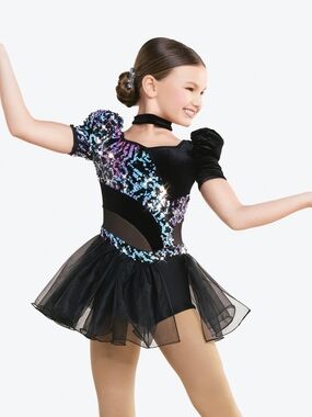 Girls' Black Sequin Dance Tutu with Iridescent Accents